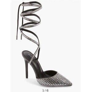 Azalea Wang Black Embellished Slingback Pump Calf Strap Riss-black Size 8